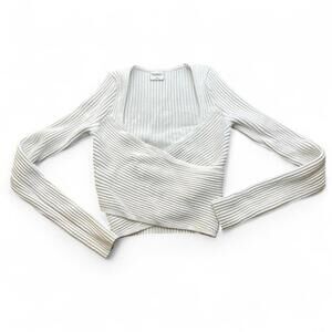 Abercrombie & Fitch Cream Ribbed Wrap-Front Crop Top